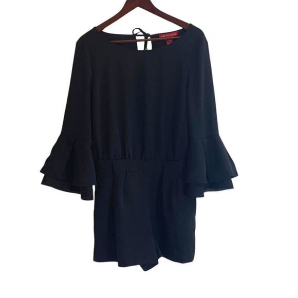 Saks Fifth Avenue Romper Black Open Back 3/4 Length Bell Sleeves Size Medium - Picture 2 of 9